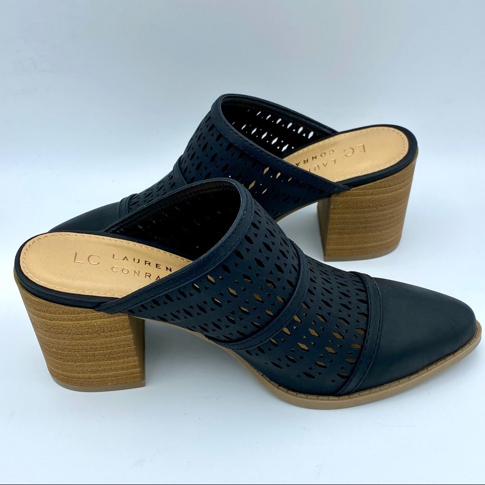 LC Lauren Conrad Ponderosa Block Heel Perforated Mules